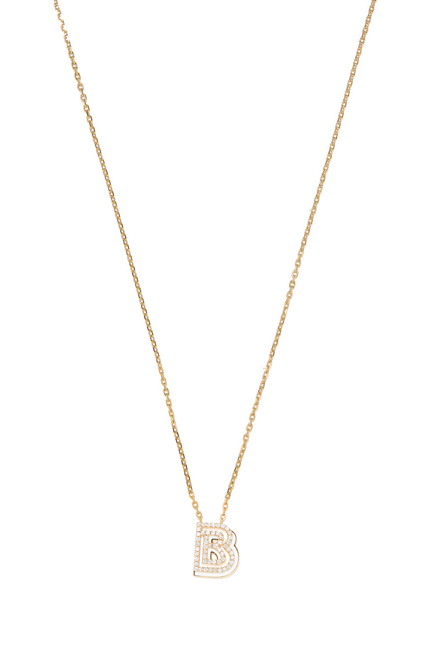 B Letter Pendant Necklace, 18k Gold & Diamond